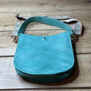 Women’s AHDORNED Vegan Leather Double Entry U-Shaped Messenger Bag with Pouch